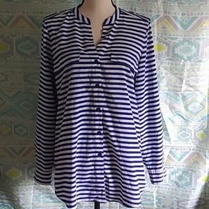 Calvin Klein Blue/White Striped Blouse Medium